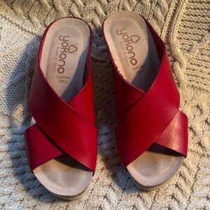 Women's Red Leather Mules